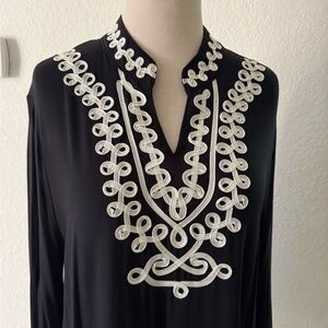 NEW Nanette Lepore Chiffon Black‎ w/ White Contrast Embroidered Tunic Sz. L NWT